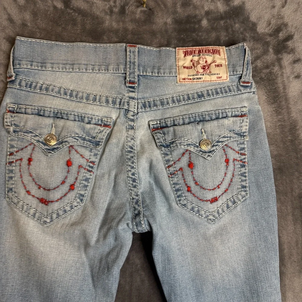 Vintage y2k True Religion Skinny Light Wash Faded Denim Jeans Size 32x26